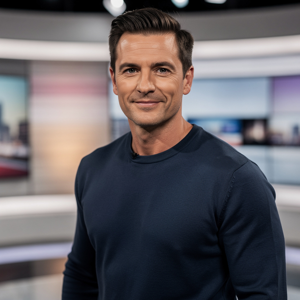 Portrait of a show producer standing on a television studio set